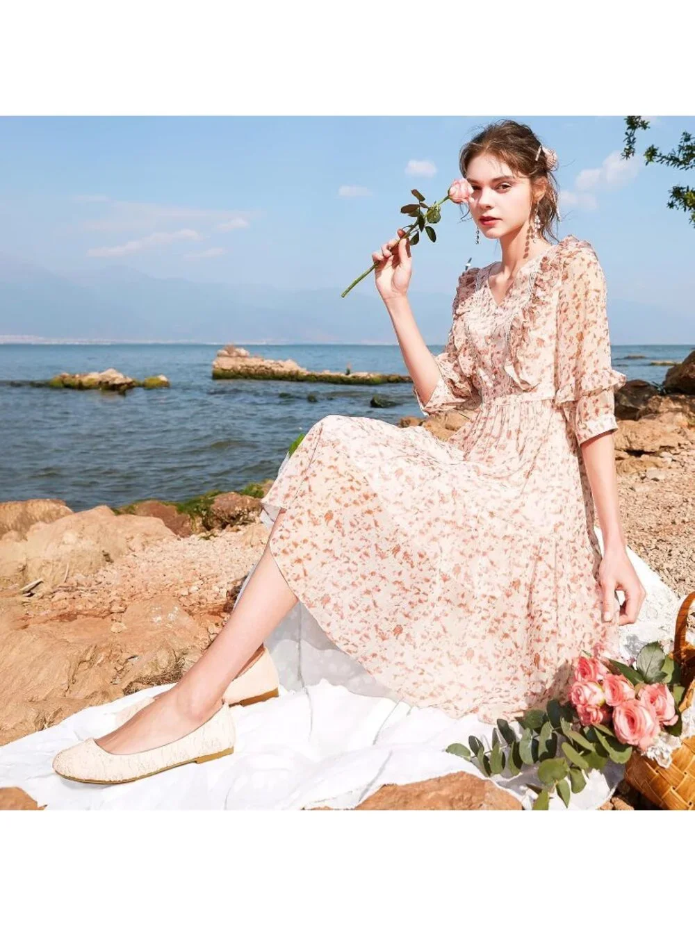 Women's Light Pink Shoes Round Toe Shoes Lace Ballet Flats Dressy Comfortable